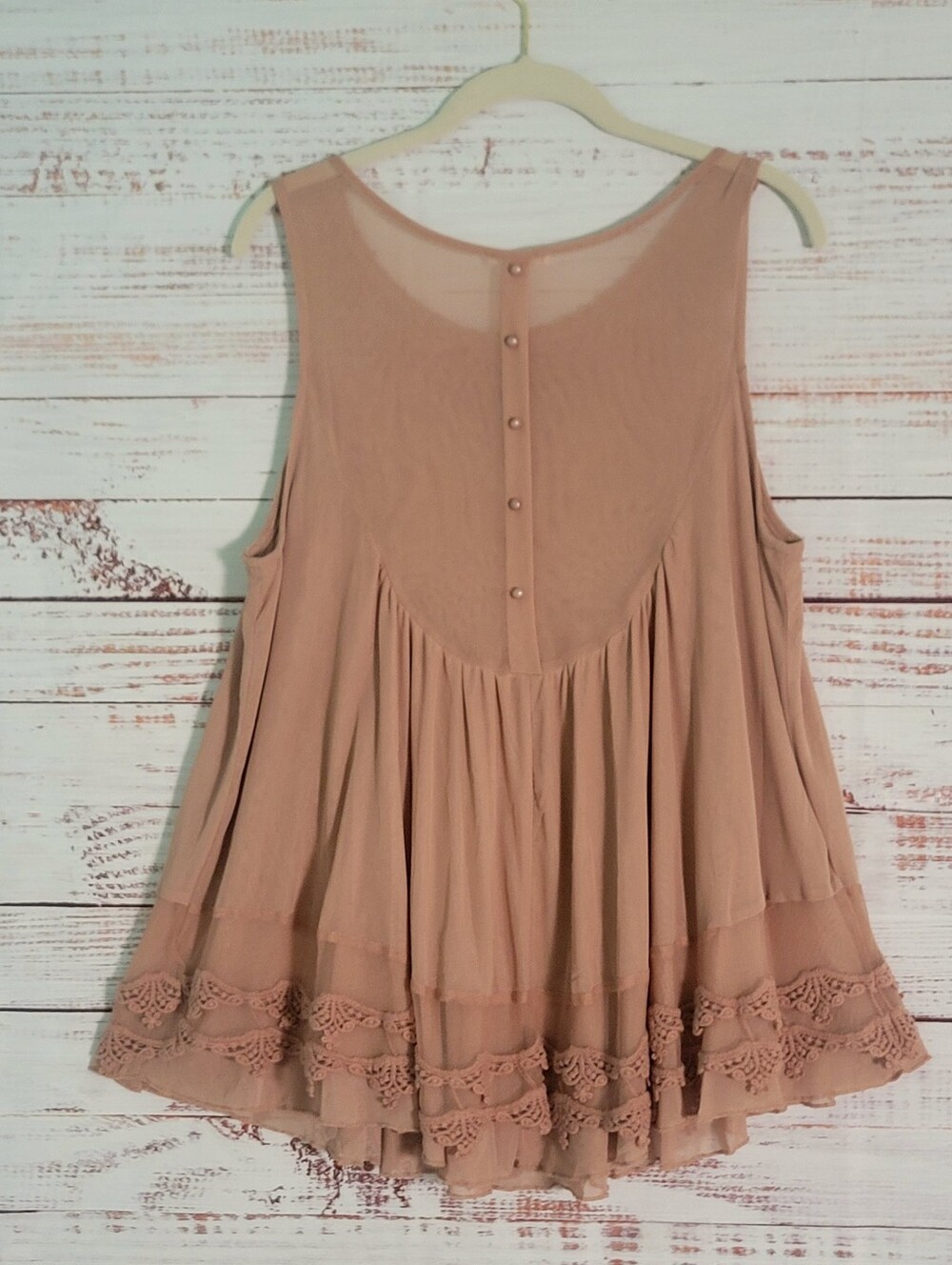 Sheer Mesh Crochet Babydoll Sleeveless Tunic Top Beige Large - Picture 7 of 8
